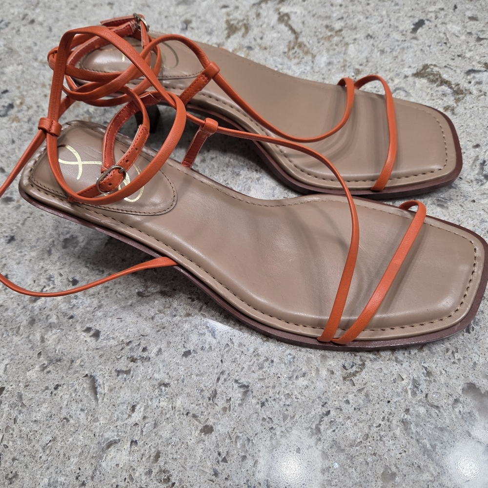 NEW Sam‎ Edelman Orange Tan Strappy Sandals 9.5 Summer Sexy Short Heel - Picture 9 of 14